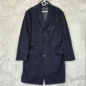 Massimo Dutti Coat Mens 44 Navy Wool Cashmere Single Breasted Long Overcoat